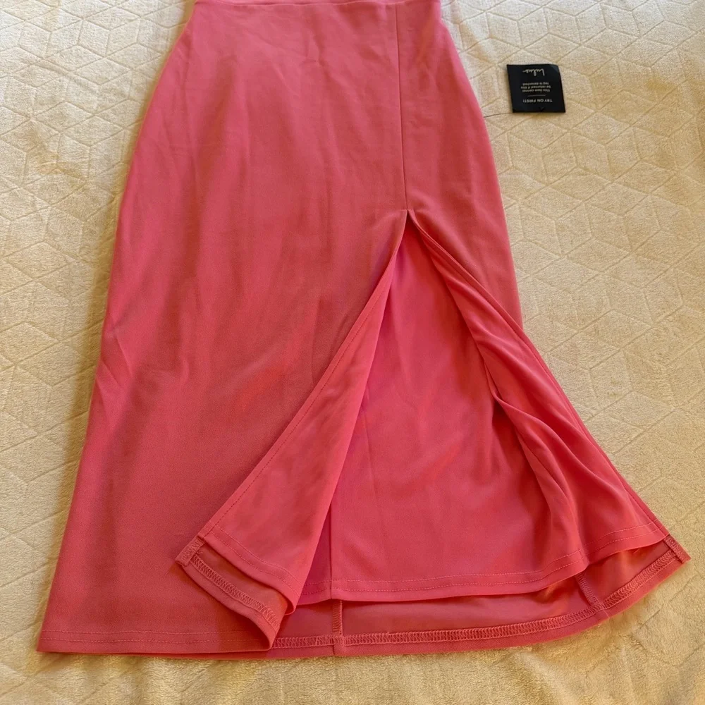 Lulus Malibu Magic Pink And Orange Color Block Midi Dress Leg Slit Size Small